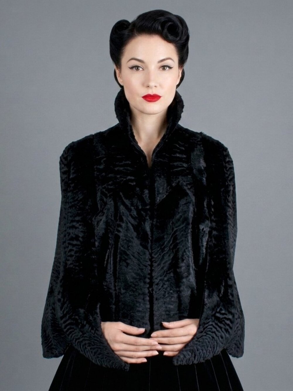 Vintage 50s Lazarus Black Persian Lamb Astrakhan Fur Cape Standing Collar 40s